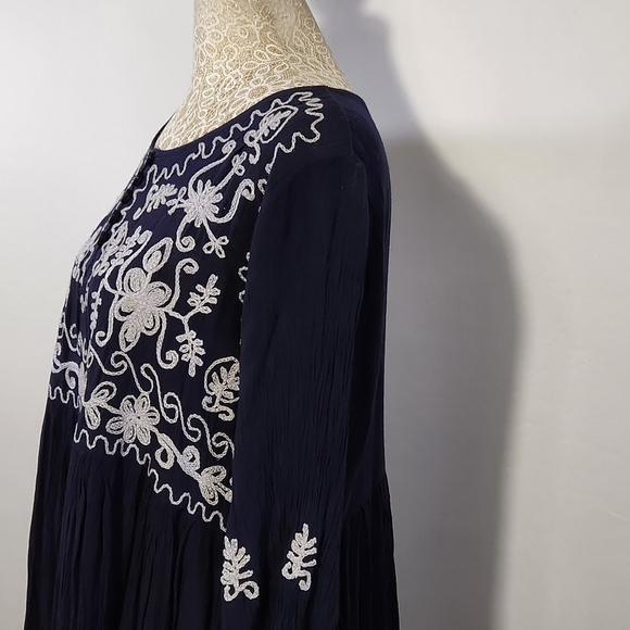 Exist Dress Tunic Blue Floral Embroidered Pullover Baby Doll Women Size M Boho - Picture 9 of 16